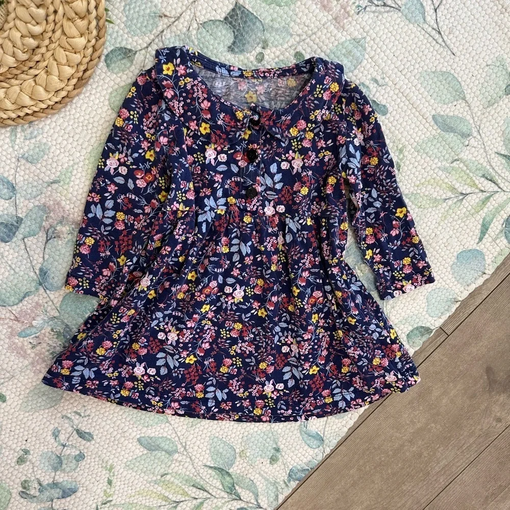 Vintage Toddler Girl’s Boho Cotton Floral Long-Sleeve Dress size 2T Fall